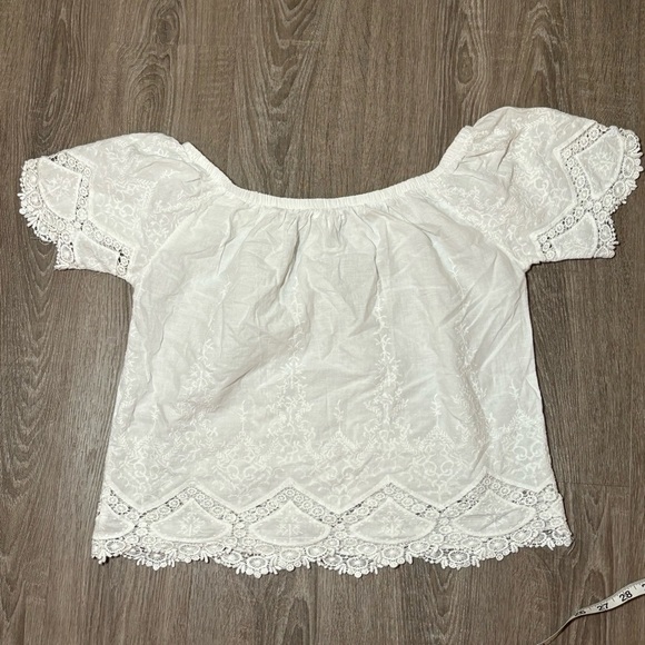 Full Tilt Cottagecore White Cotton Lace Embroidered Cropped Top Size Small​​ - Picture 9 of 10